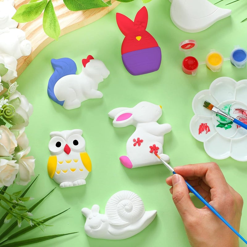 Sinmoe 12 Sets Arts and Crafts Set Painting Kit Unpainted DIY Ceramic Figurines Paint Your Own Figurines with 12 Magnet 2 Brushes and 1 Palette Ceramic Painting Kit for Adults (Animal) - Image 4